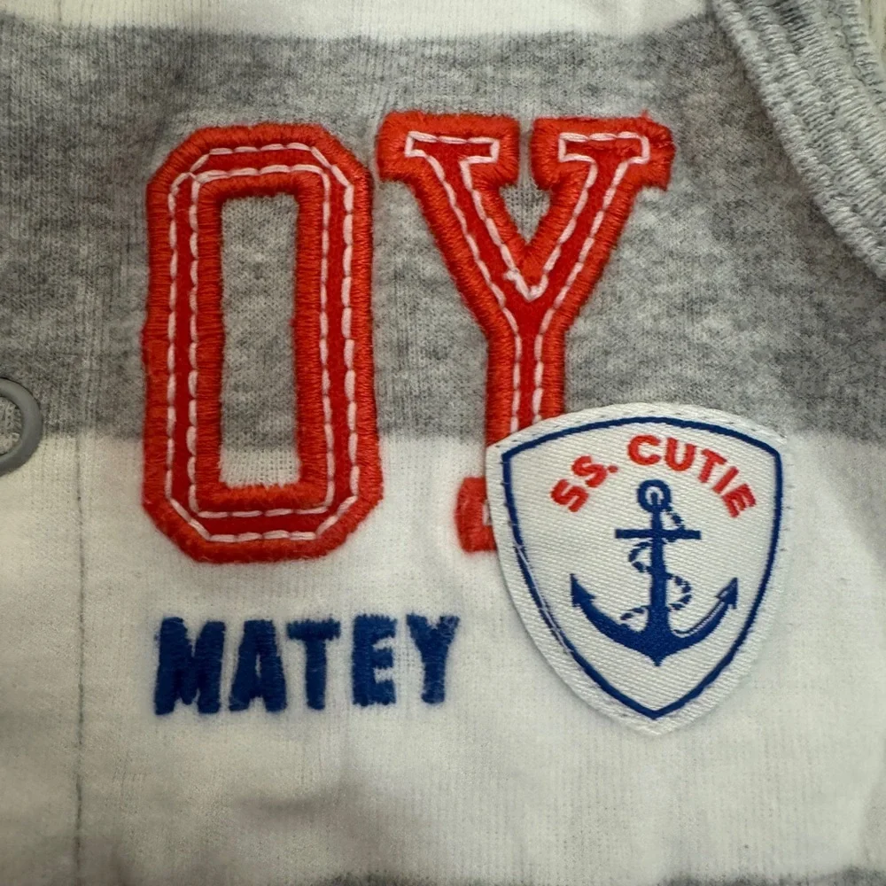 Striped Baby Romper with Ahoy Print